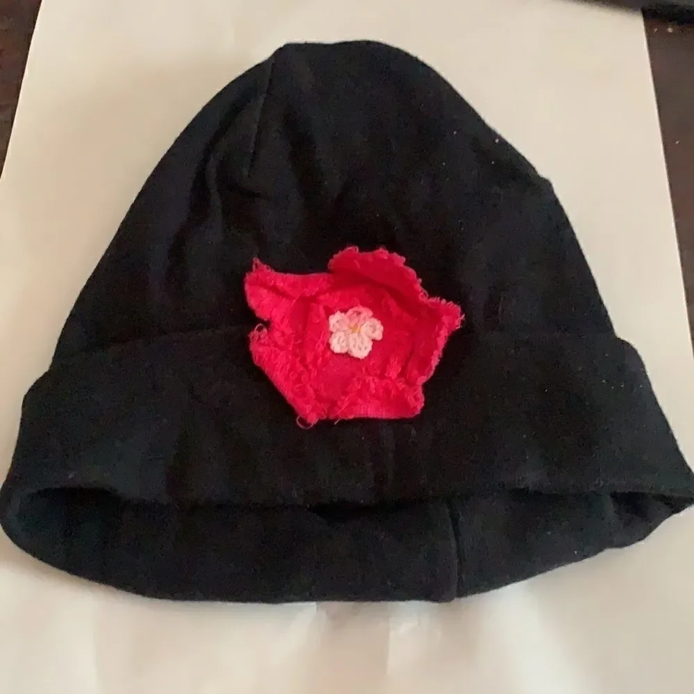 Tega Baby 12-24 month black hat with pink flower